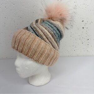 Norla Canada Pink & Blue Alpaca Wool Cotton Blend Pom Beanie